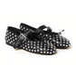 Leather and Rhinestone Ballerinas - Black