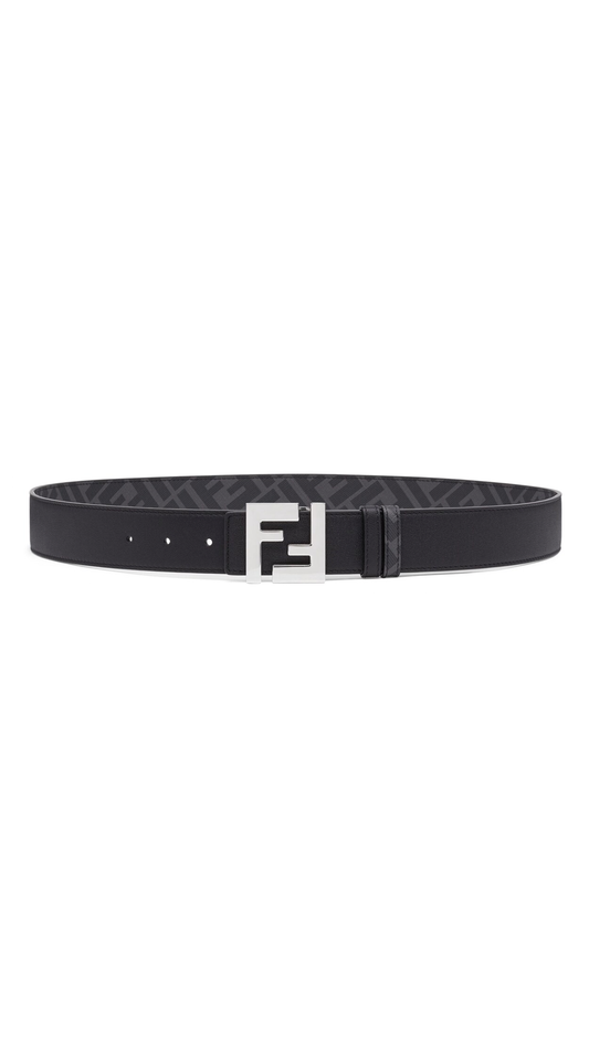 Reversible FF Buckle Leather Belt - Grey/Black