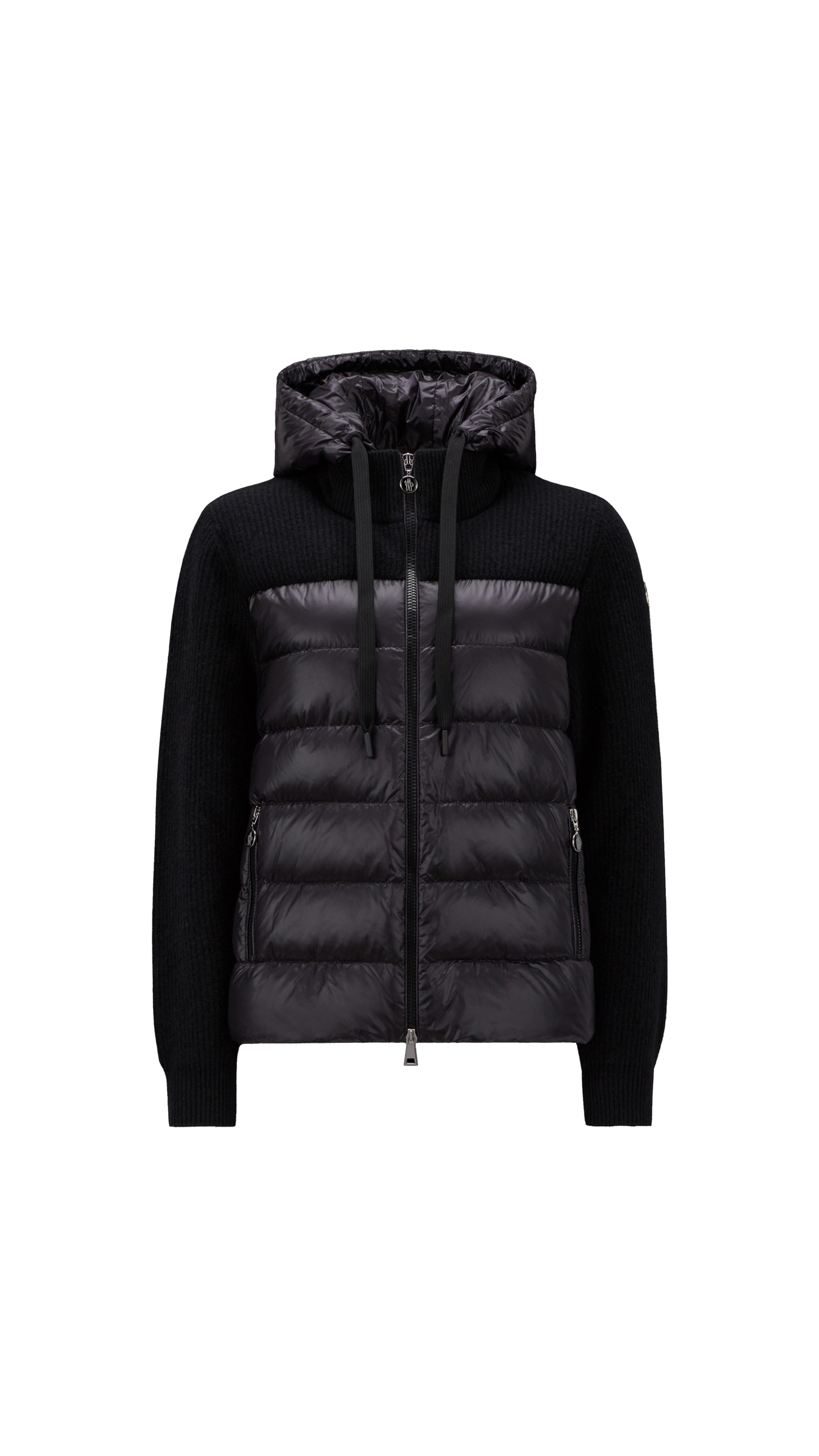 Padded Wool Zip-Up Hoodie - Black