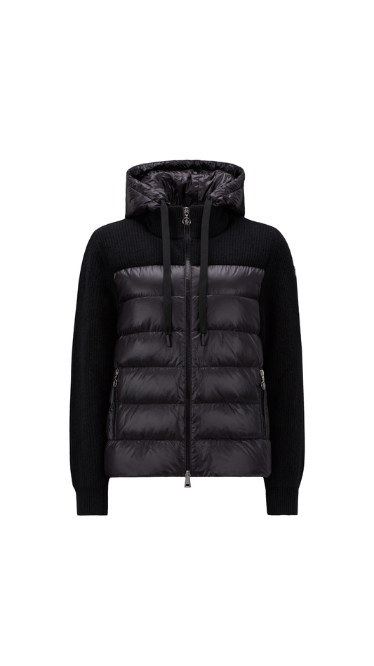 Padded Wool Zip-Up Hoodie - Black