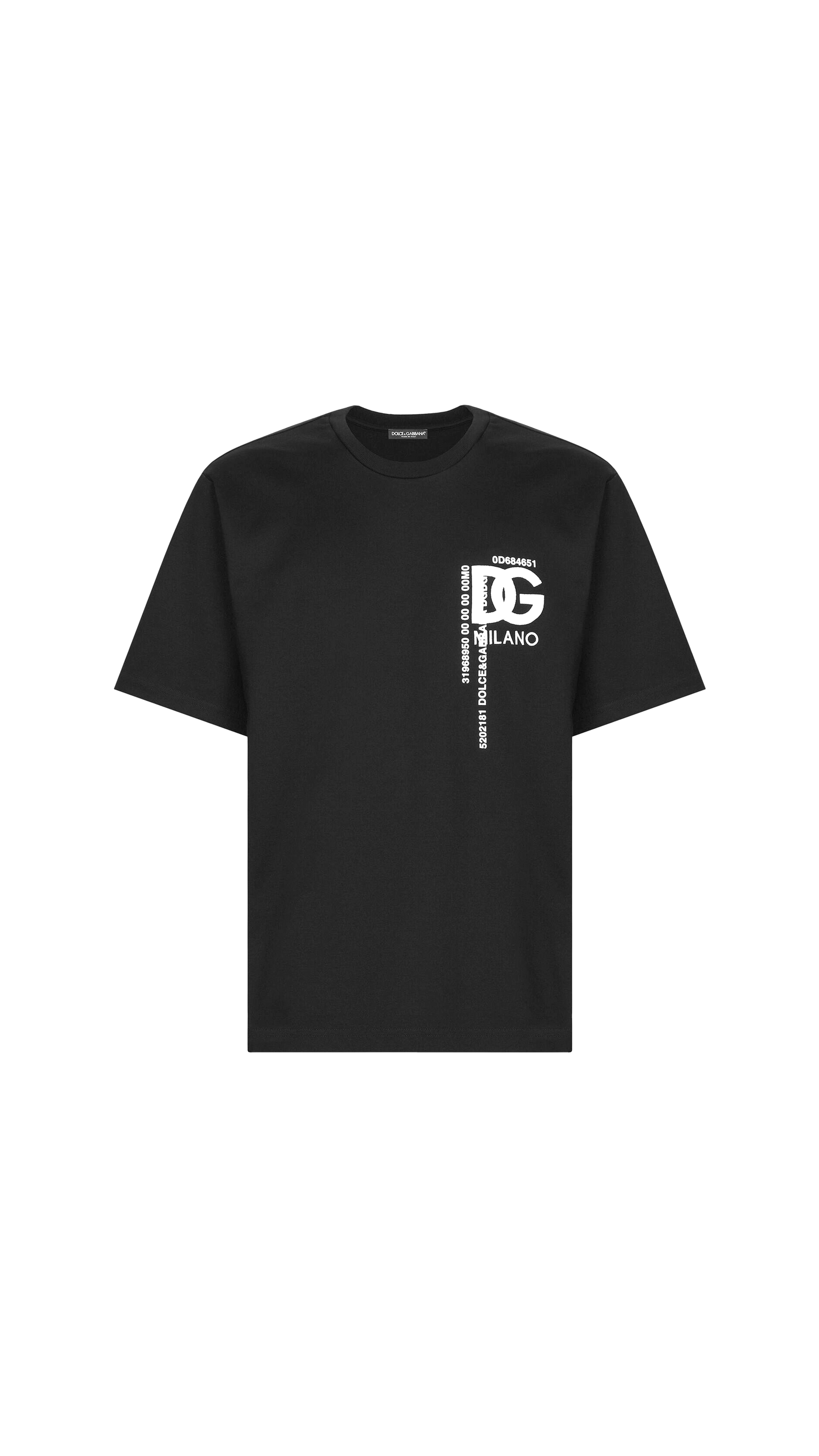 Cotton T-Shirt With DG Logo Embroidery And Print - Black