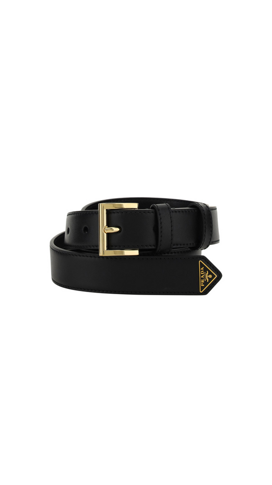 Logo Leather Belt - Black/Gold