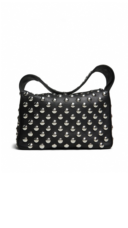 The Elena Bag with Studs in Grained Leather - Black