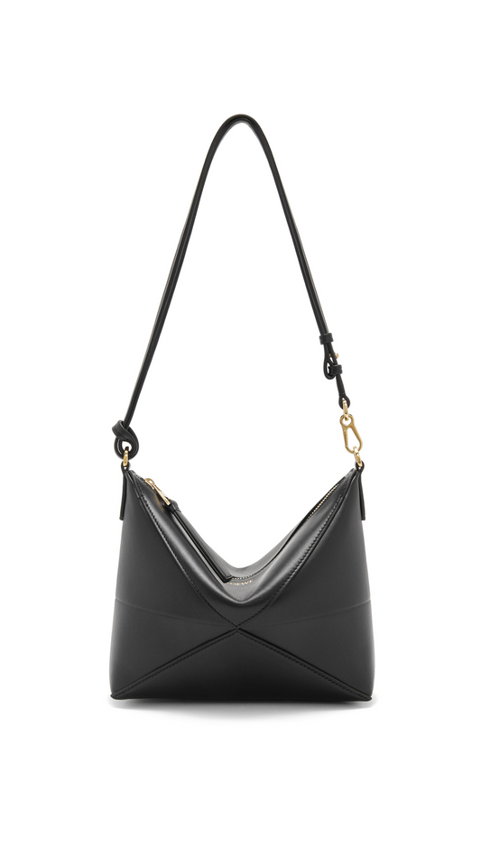 Puzzle Fold Pouch in Shiny Nappa Calfskin - Black