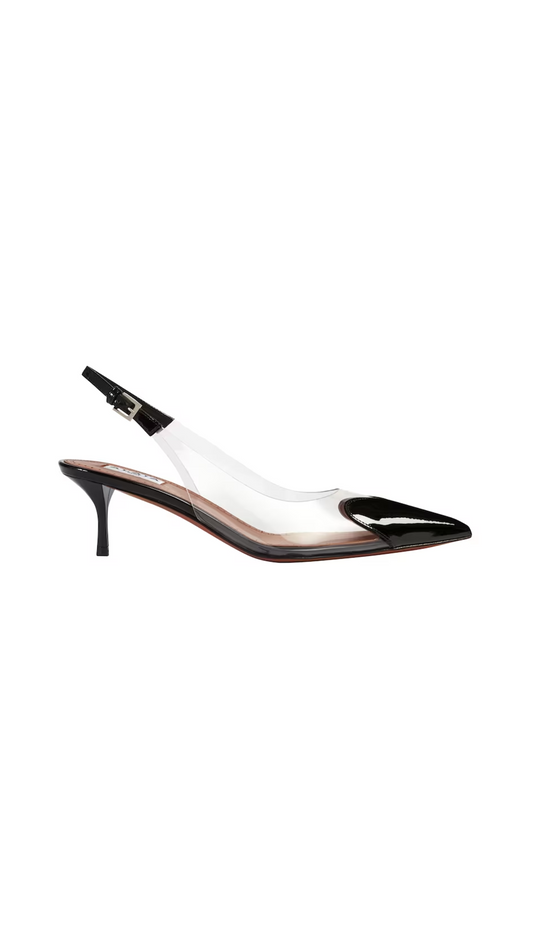 Heart Slingbacks in Patent Lambskin - Black