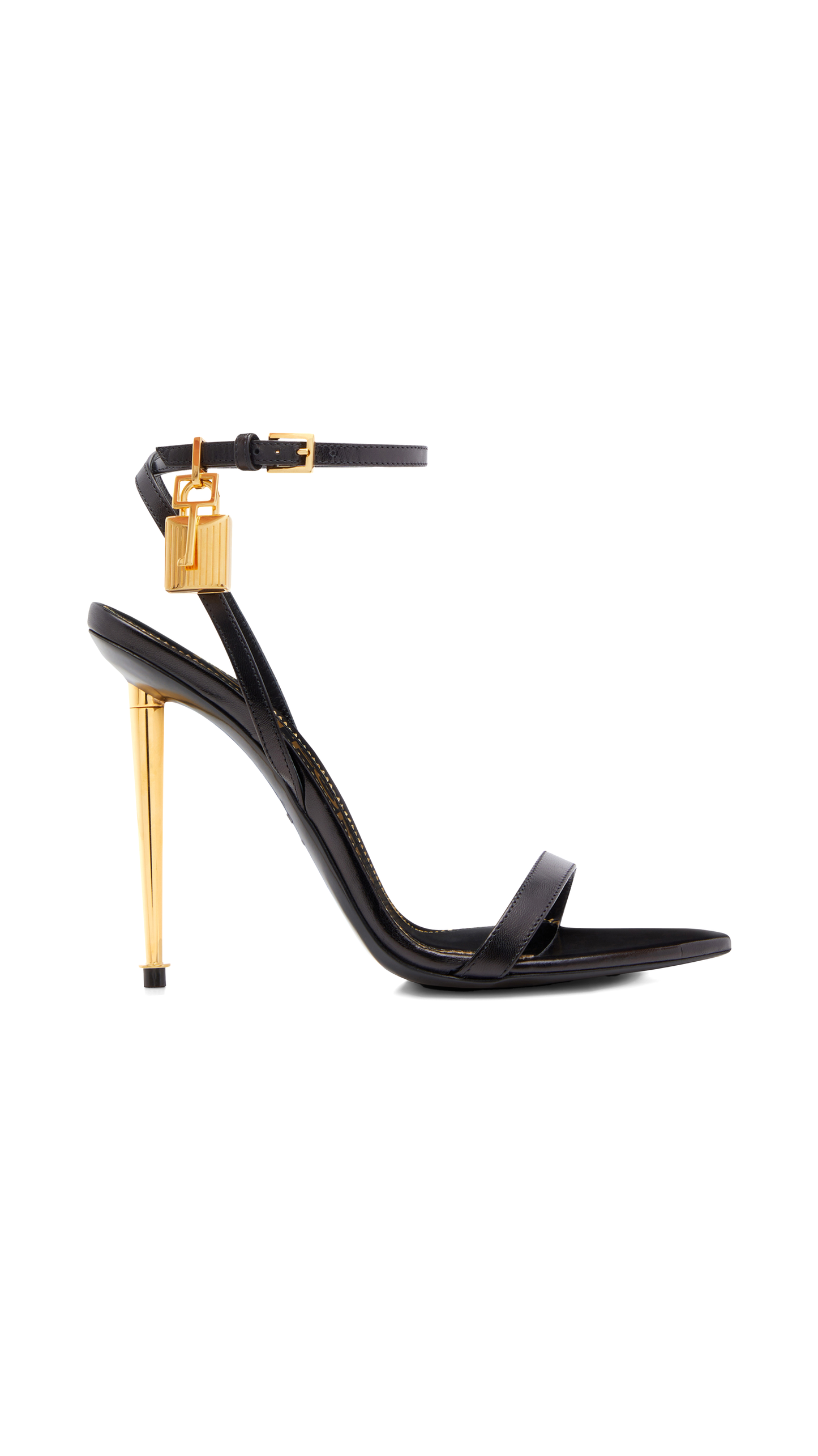 Shiny Leather Padlock Pointy Naked Sandal - Black