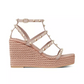 Rockstud Ankle Strap Wedge Sandal in Calfskin Leather 95MM - Poudre