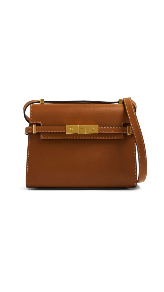 Manhattan Mini Crossbody Bag in Aged Vegetable-tanned Leather - Brick/Dark Ebene