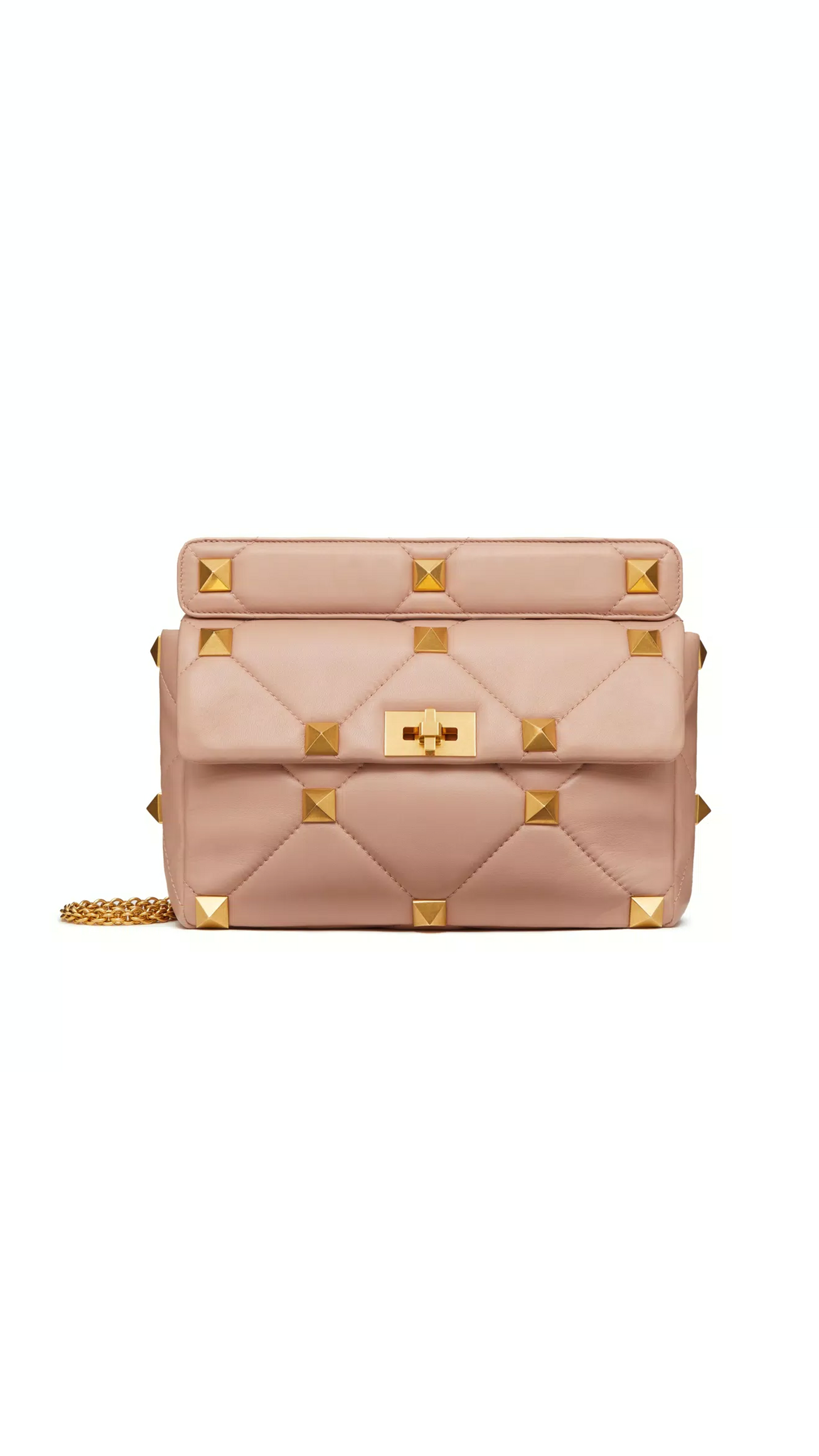 Large Roman Stud The Shoulder Bag in Nappa with Chain - Rose Cannelle