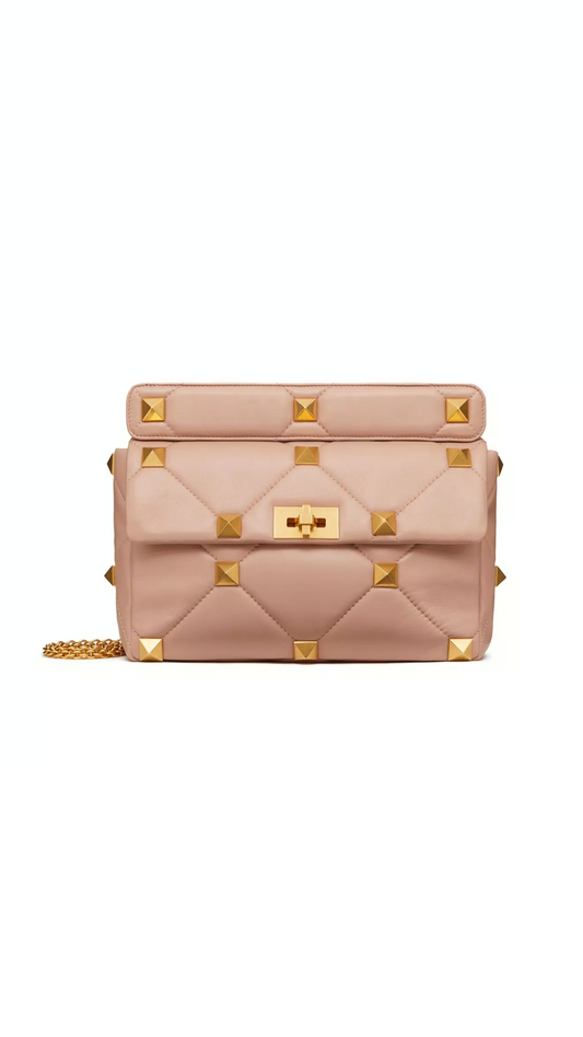 Large Roman Stud The Shoulder Bag in Nappa with Chain - Rose Cannelle