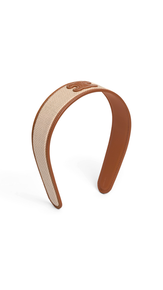 Triomphe Headband in Raffia and Calfskin - Natural/Tan