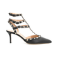 Rockstud Caged Pump in Grain de Poudre Leather 65MM - Black
