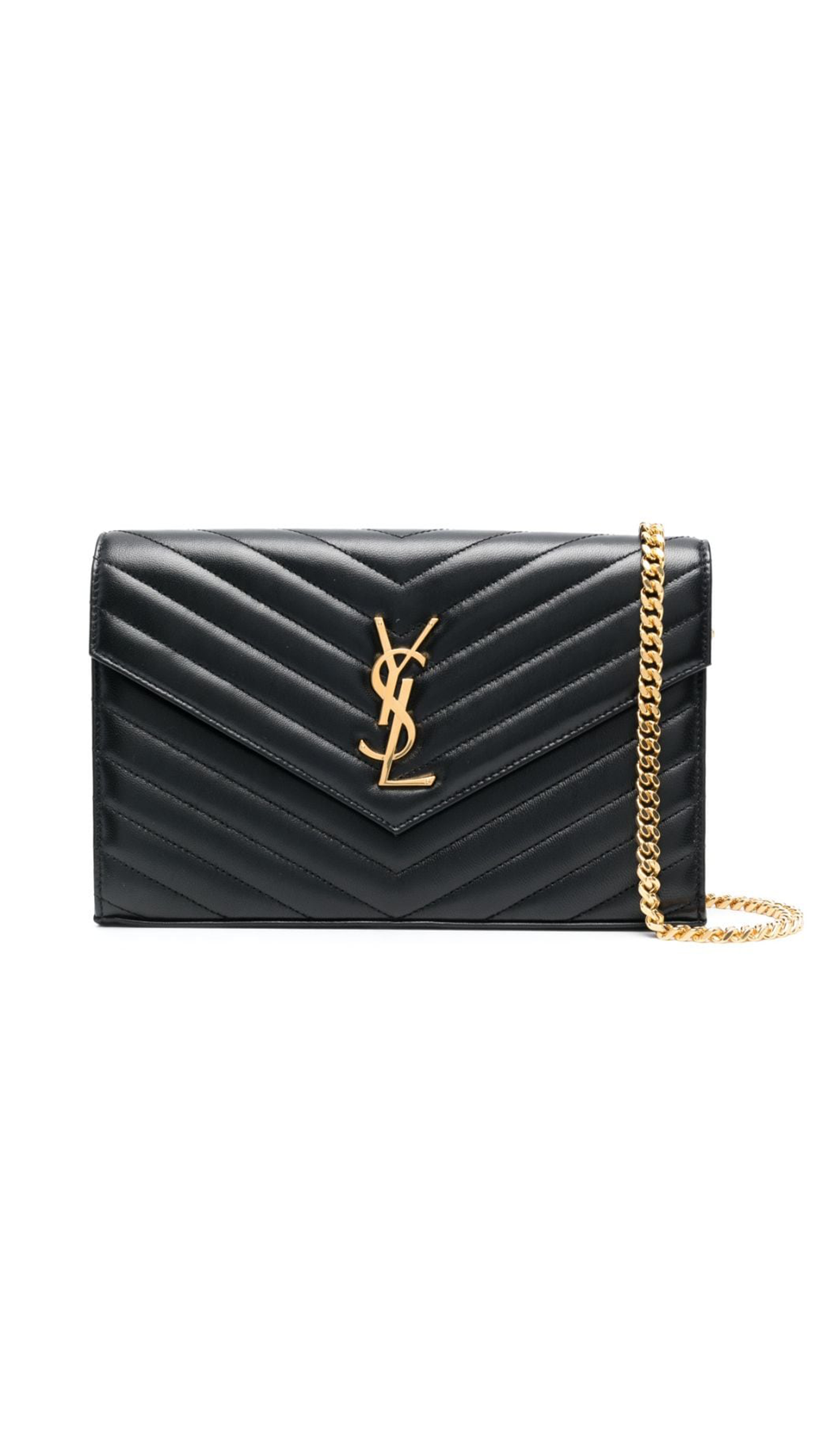 Cassandre Matelassé Chain Wallet in Lambskin - Black