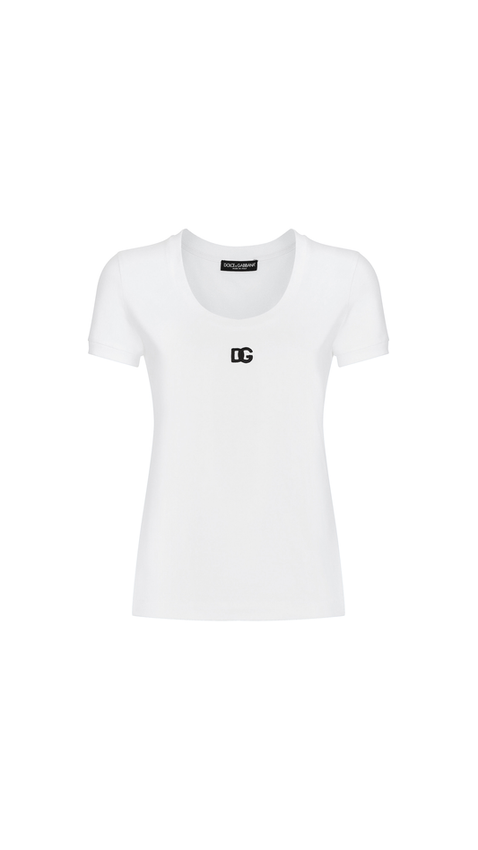 Jersey T-shirt with DG Logo - White/Black