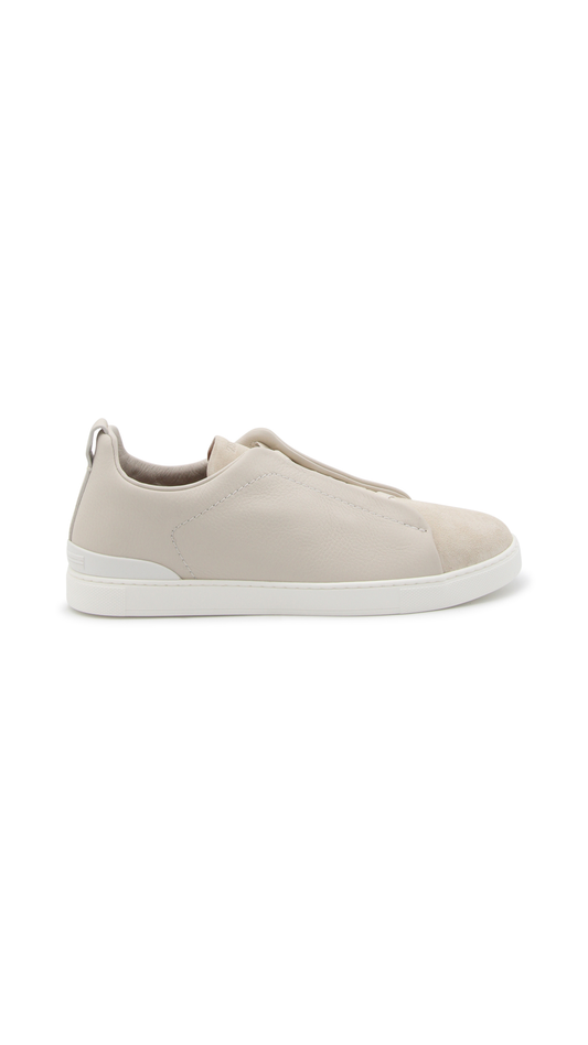 Utility Triple Stitch Sneakers in Mixed Leather - Light Grey