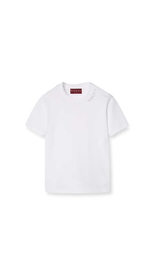Rhinestone Cotton T-shirt - White