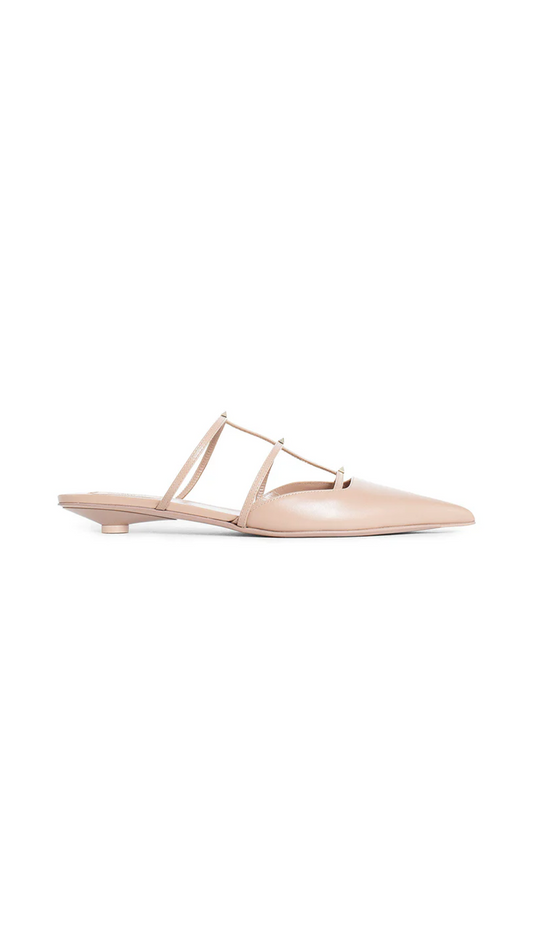 Rockstud Wispy Calfskin Mule 20MM - Rose Cannelle