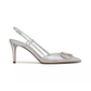VLogo Signature Slingback Pump in Laminated Nappa Leather 80MM - Silver