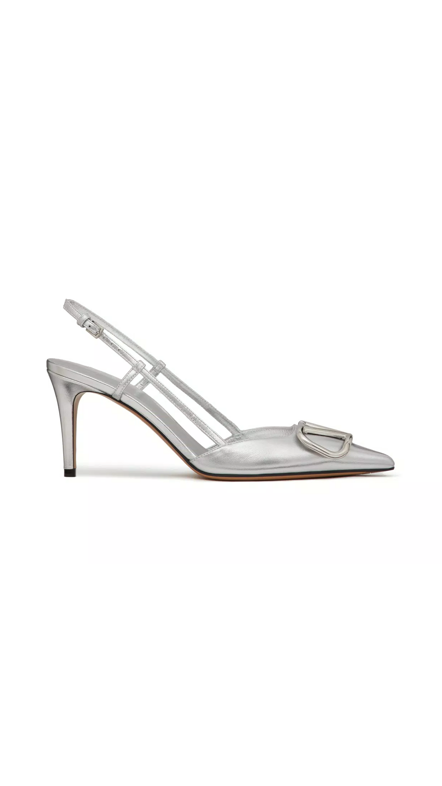 VLogo Signature Slingback Pump in Laminated Nappa Leather 80MM - Silver