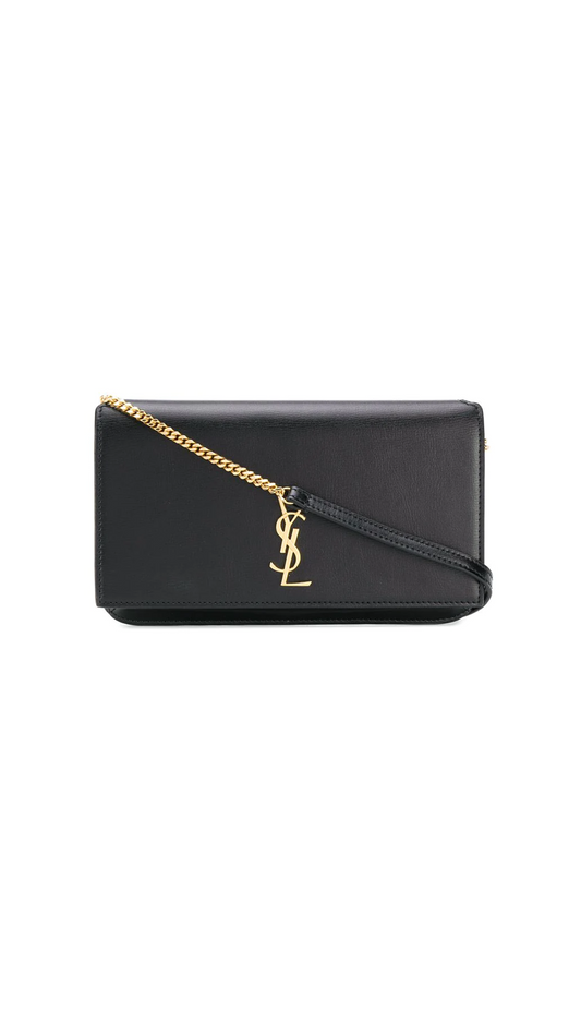 Cassandre Phone Holder with Strap in Smooth Leather - Black