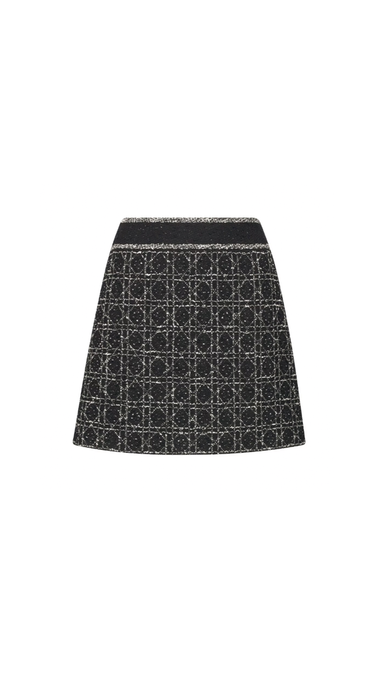 Macrocannage Flared Miniskirt - Black/Silver