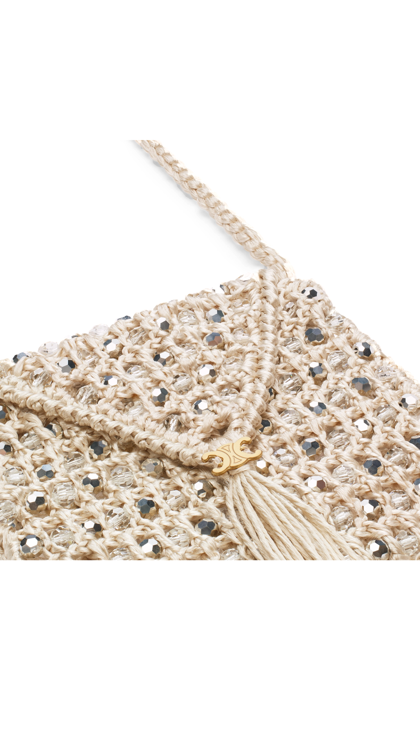 Mini Bag in Crocheted Silk and Pearls - Off White