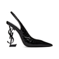 Opyum Slingback Pumps in Shiny Crocodile Embossed Leather - Black
