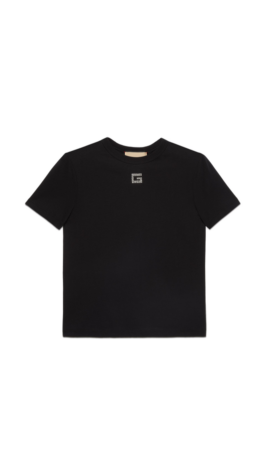 Cotton Jersey T-shirt with Crystal G - Black
