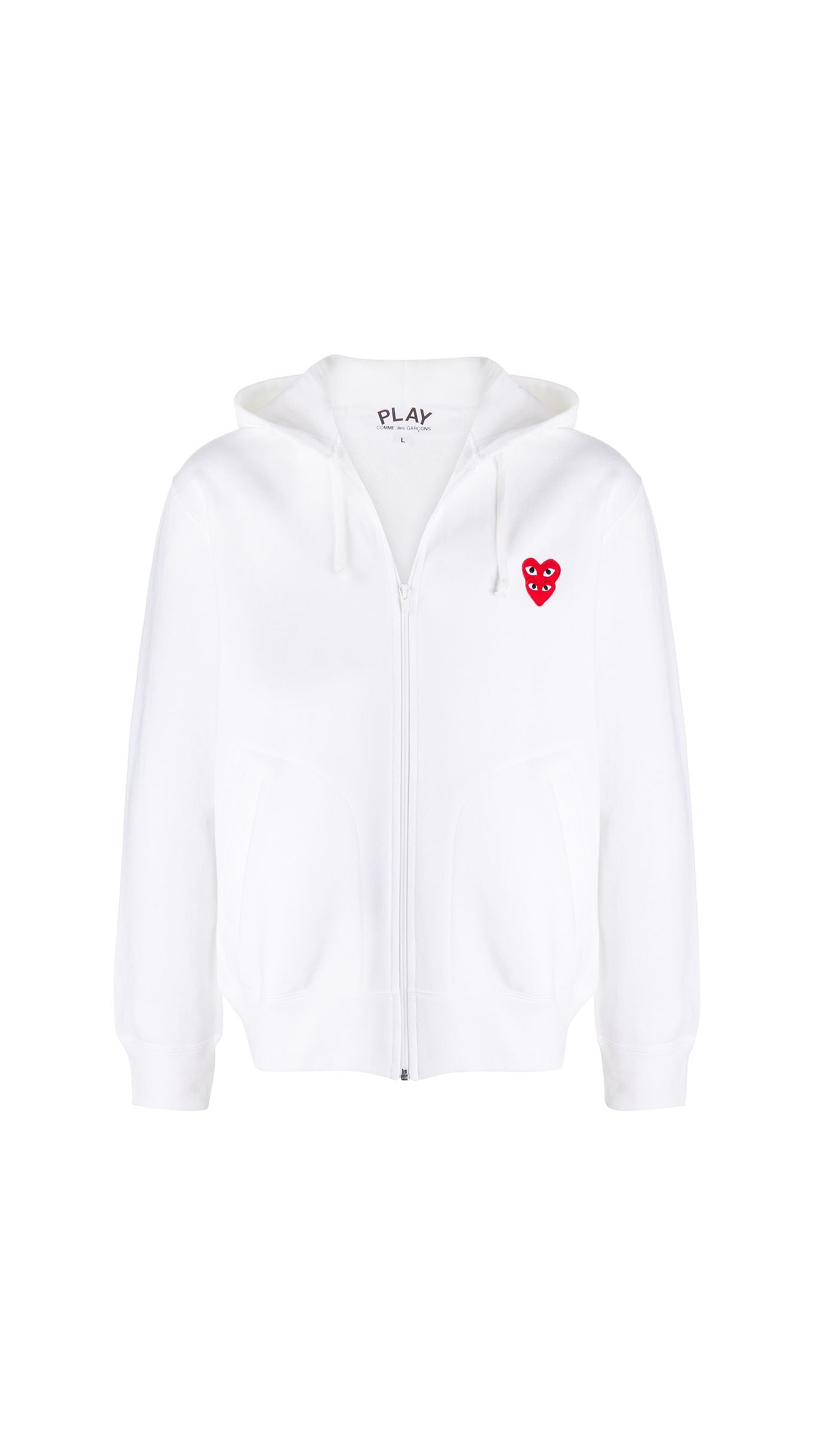 Double Heart Zip Hoodie - White