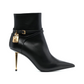 Leather Padlock Ankle Boots - Black
