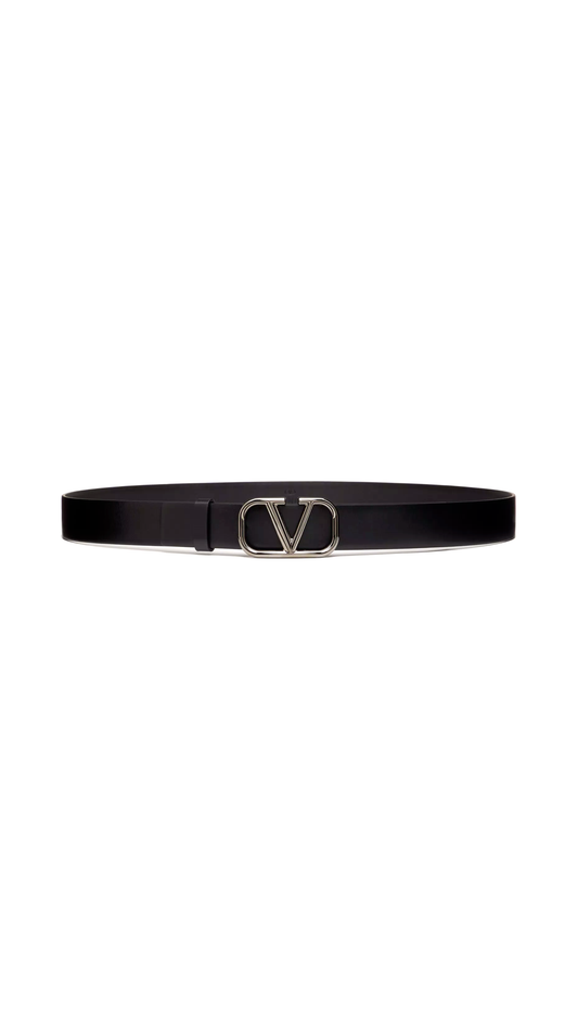 Vlogo Signature Calfskin Belt 30 Mm - Black/Silver