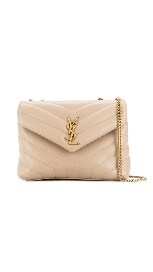 Loulou Small Chain Bag in Quilted "Y" Leather - Dark Beige