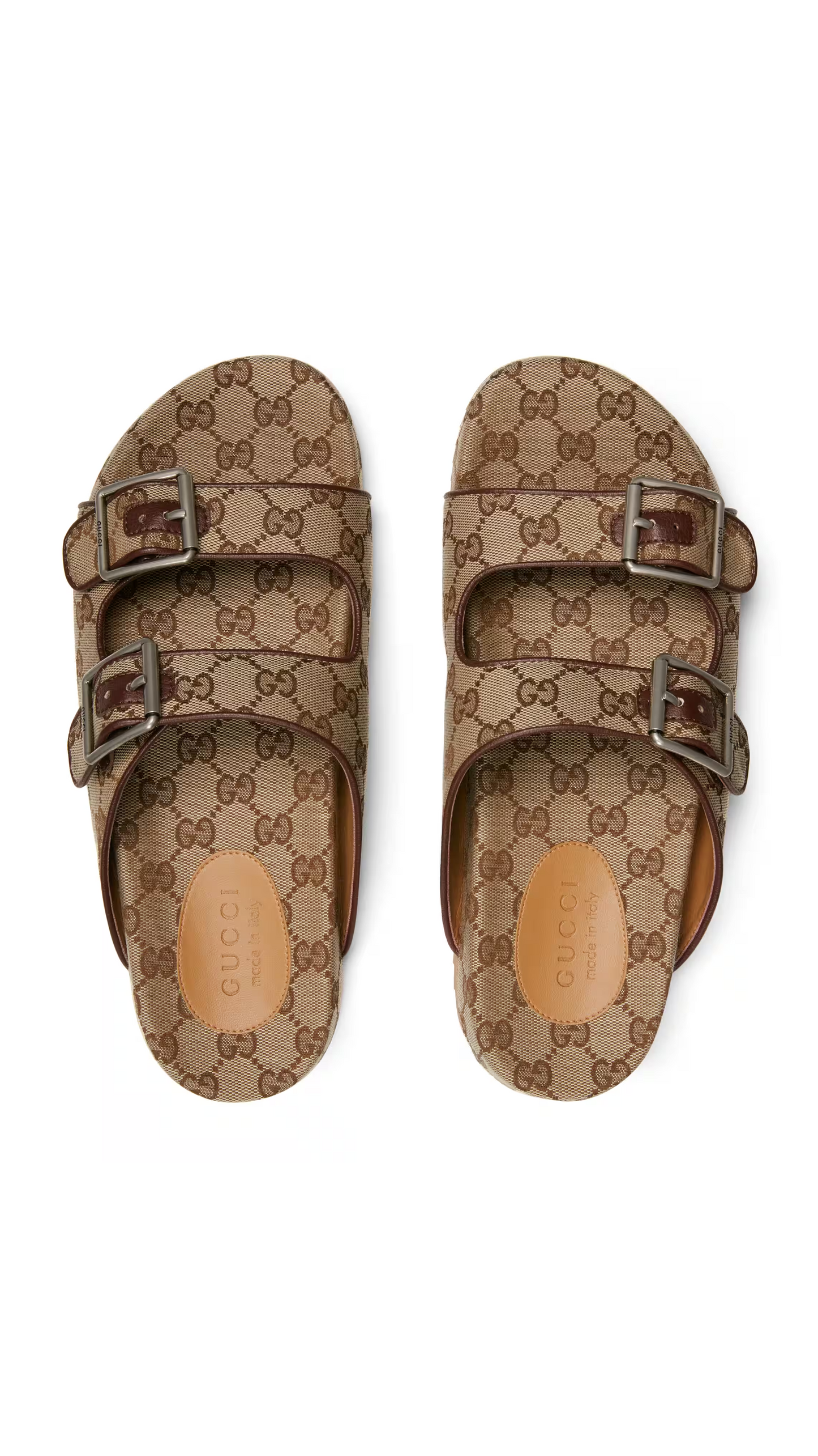Men's GG Slide Sandal with Strap - Beige/Ebony