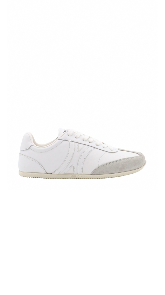 Celine Jogger Low Lace-Up Sneaker In Calfskin & Suede Calfskin - Optic White/Grey