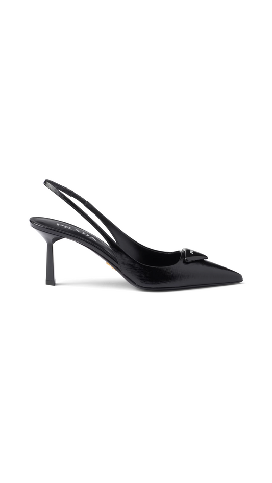 Saffiano Patent Leather Slingback Pumps - Black