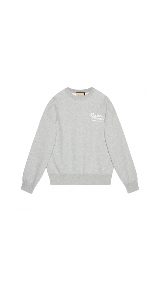 Cotton Jersey Sweatshirt With Embroidery - Grey