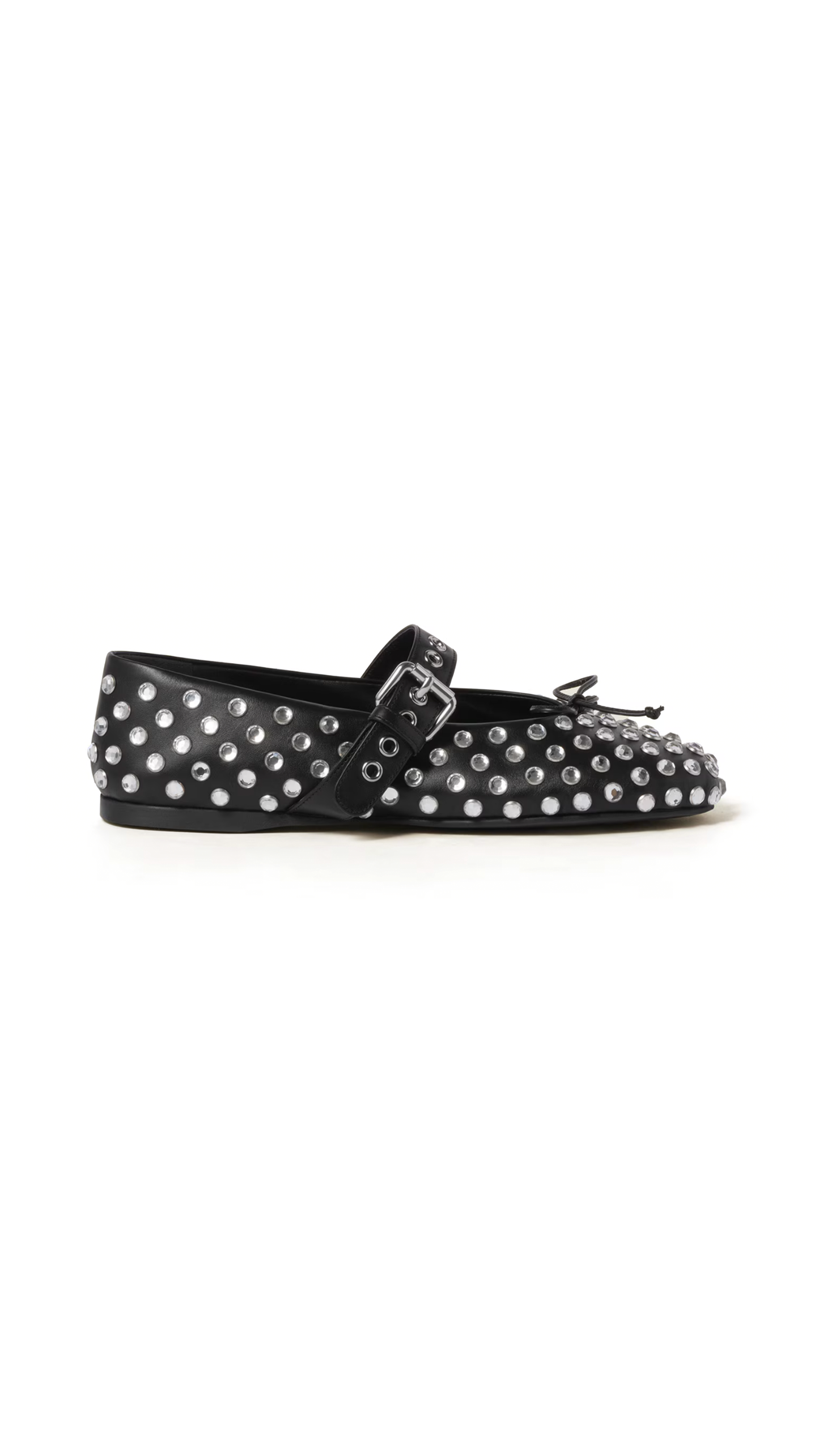 Leather and Rhinestone Ballerinas - Black