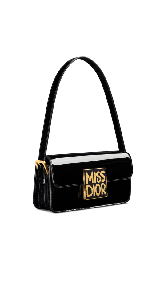 Miss Dior Flap Bag in Patent Leather - Black