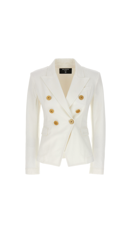 6 Button Denim Jacket - White