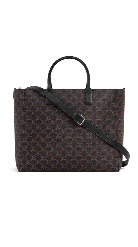 Large Cabas in Triomphe Canvas and Calfskin - Black