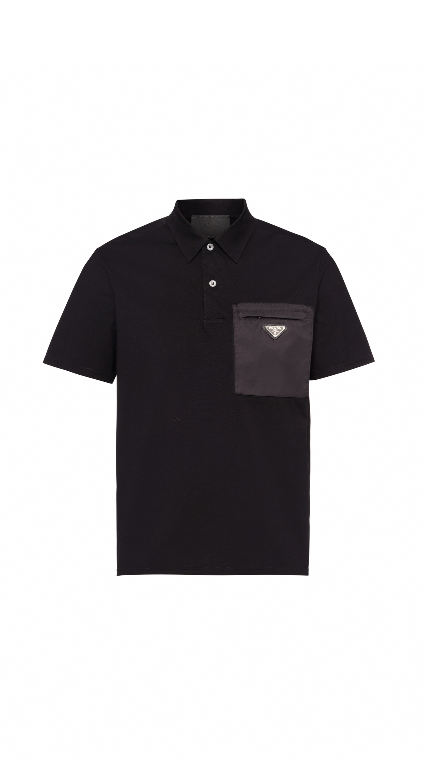 Stretch Cotton Polo Shirt with Nylon Details - Black