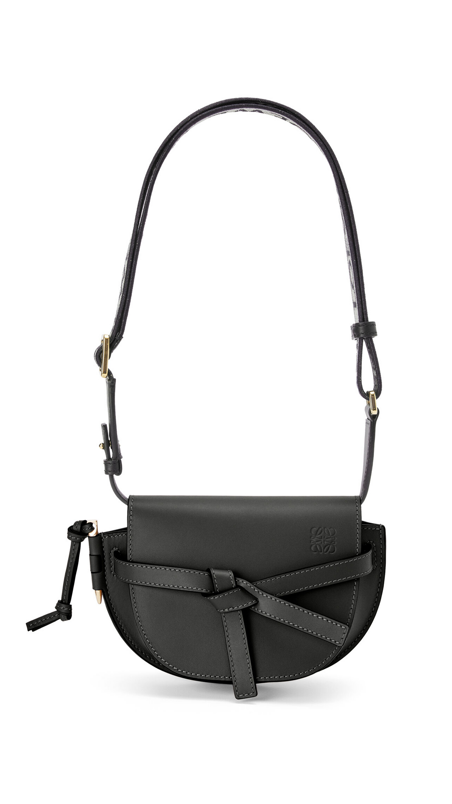 Mini Gate Dual Bag in Soft Calfskin and Jacquard - Black
