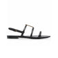 Cassandra Flat Sandals in Smooth Leather With Gold-Tone Monogram - Black