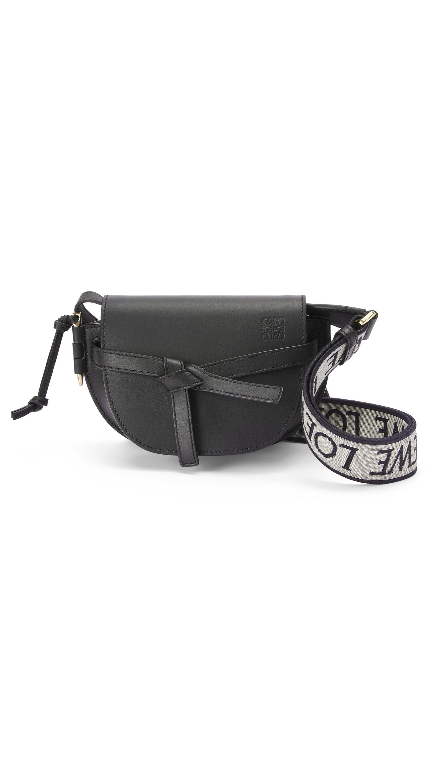 Mini Gate Dual Bag in Soft Calfskin and Jacquard - Black