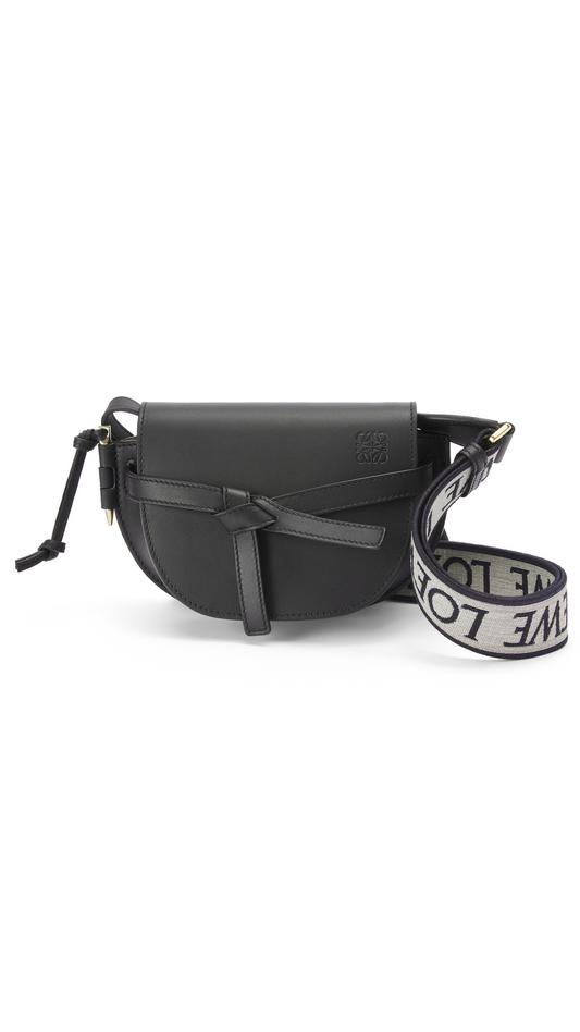 Mini Gate Dual Bag in Soft Calfskin and Jacquard - Black