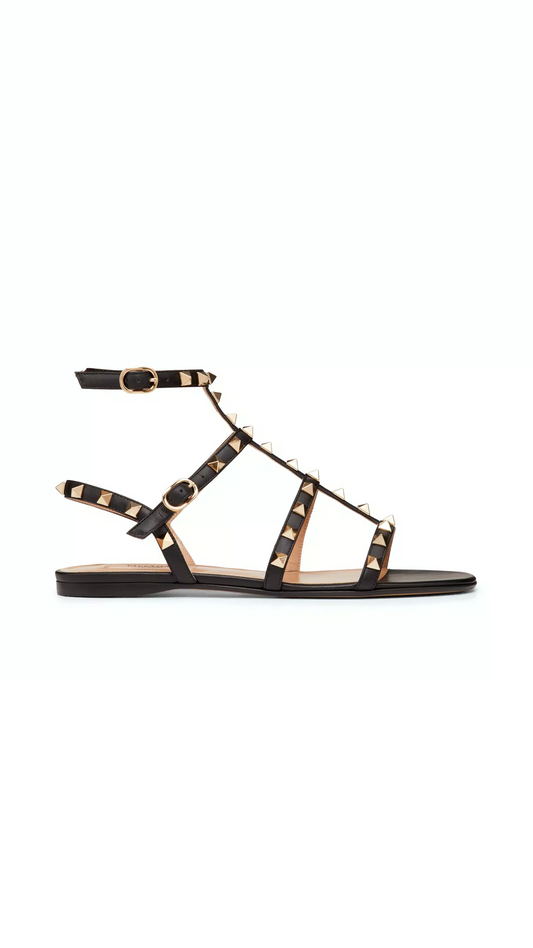 Rockstud Flat Calfskin Sandals