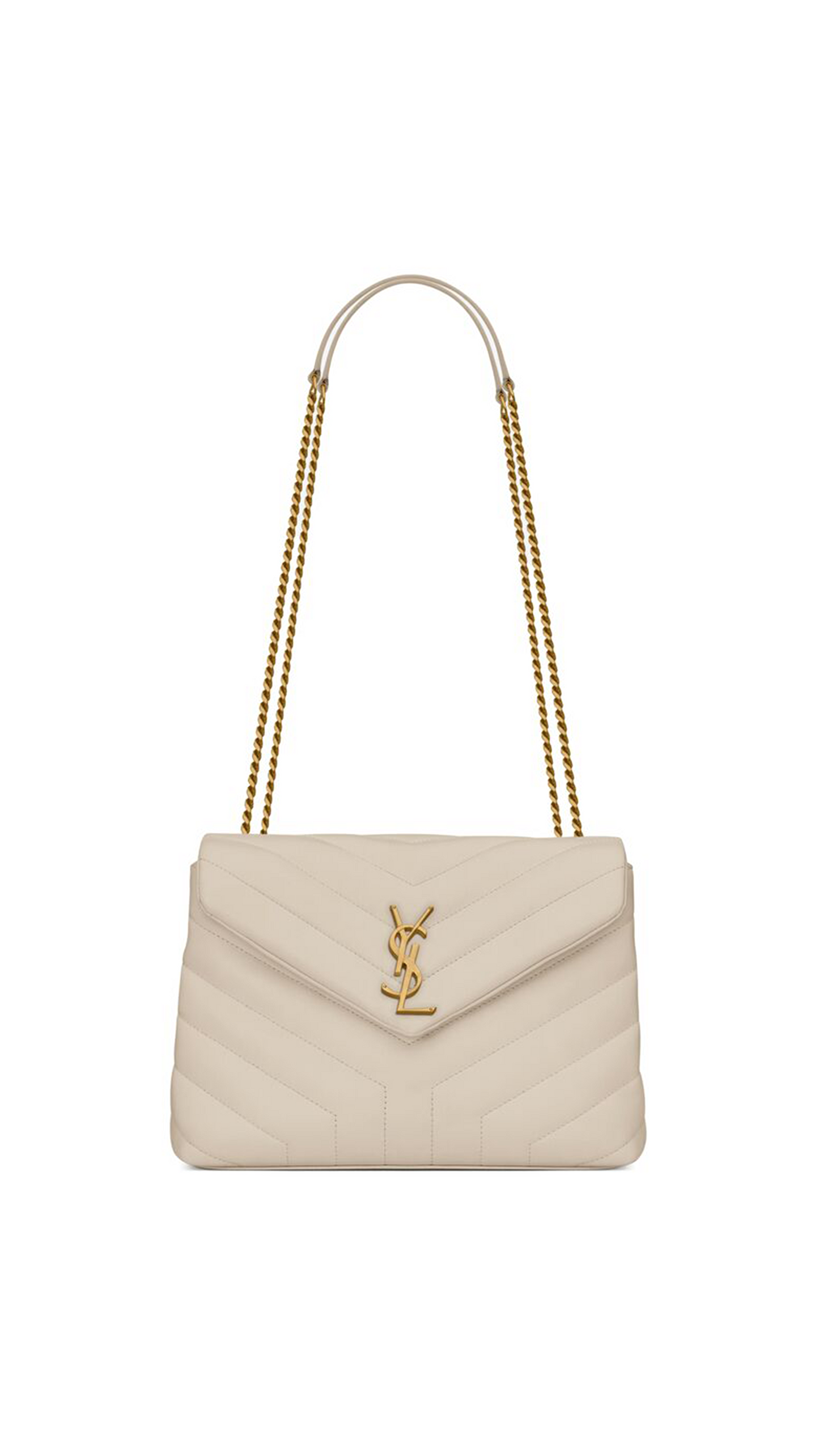 Loulou Small Chain Bag in Quilted "Y" Leather - Blanc Vintage