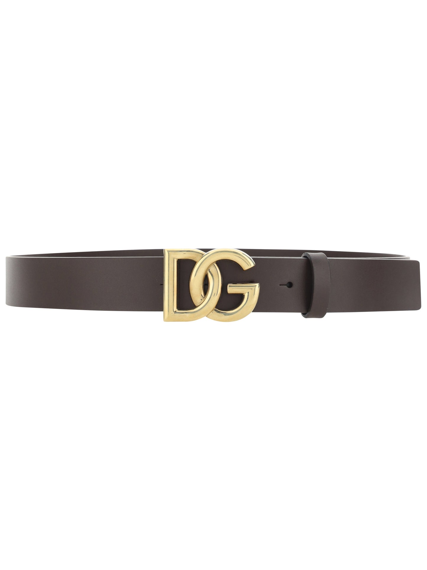 Leather Belt with DG Logo - Dark Brown