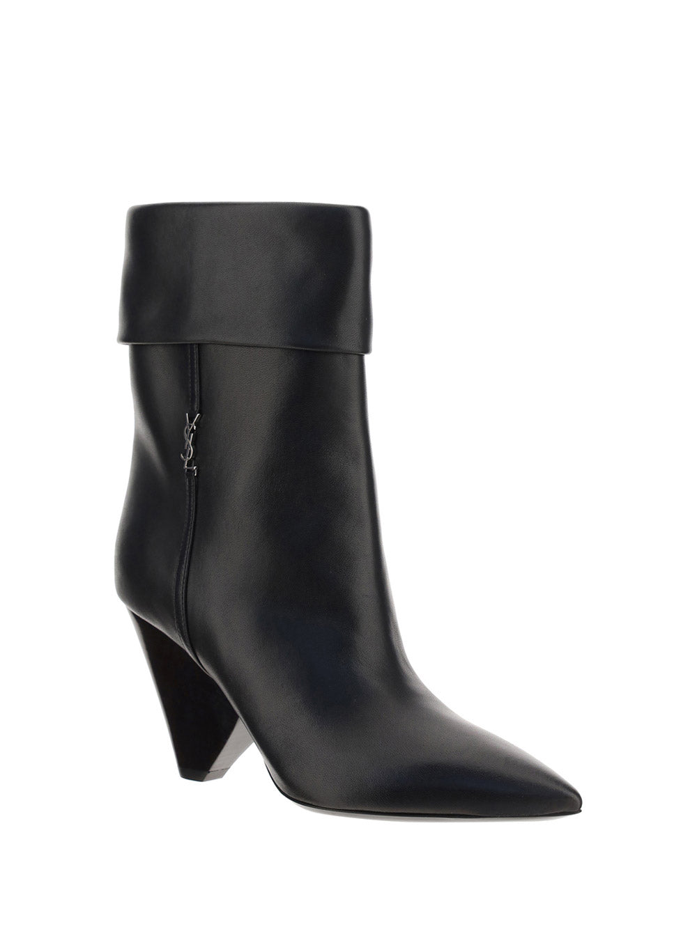 Niki Booties In Smooth Leather and Silver Tone Monogram - Black