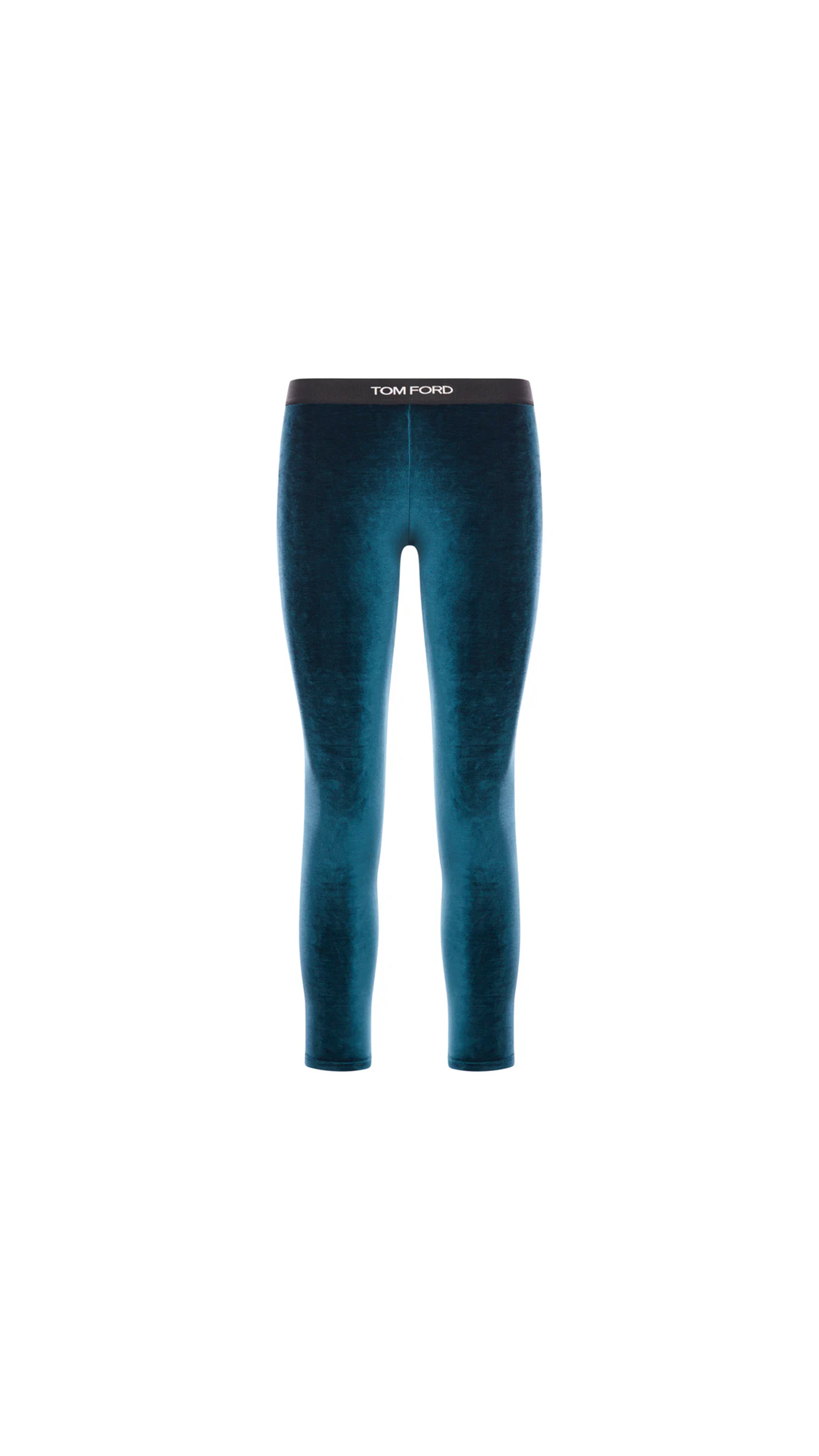 Stretch Velvet Leggings - Aqua Green